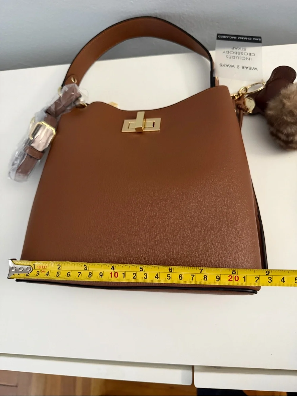 BCBGeneration Triple Entry Turnlock Bucket Bag brown